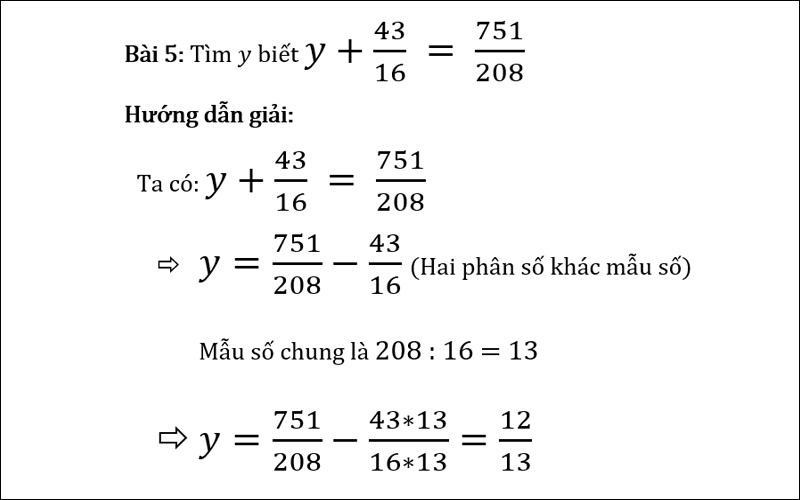 Bài tập 5 về phép trừ phân số 
